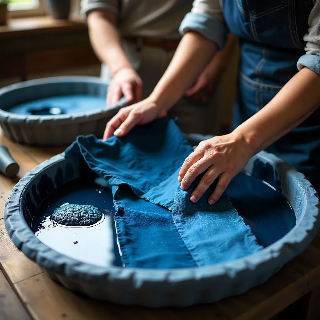 Natural dyeing workshop with colorful fabrics