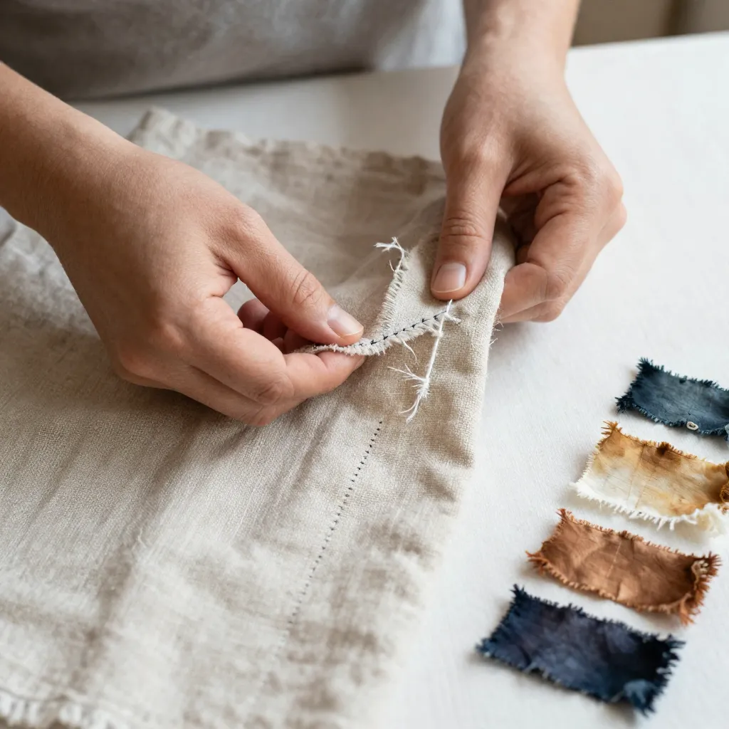 Hands working with naturally dyed textiles